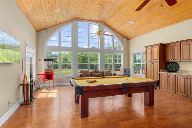 1446 Kittrell Rd, Franklin, TN 37064 - game room with ceiling fan, plenty of natural light, pool table, wooden ceiling, and high vaulted ceiling