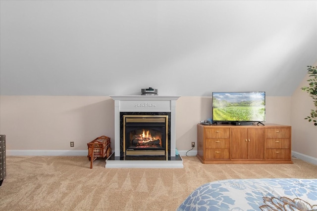 1446 Kittrell Rd, Franklin, TN 37064 - bedroom with light carpet, a high end fireplace, and lofted ceiling