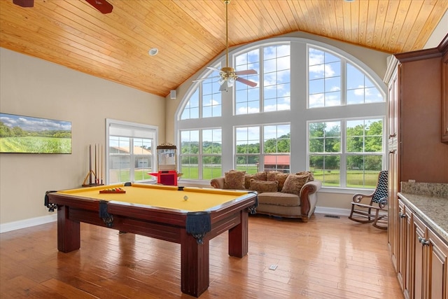 1446 Kittrell Rd, Franklin, TN 37064 - game room with ceiling fan, light wood-style flooring, lofted ceiling, wood ceiling, and pool table