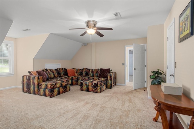 1446 Kittrell Rd, Franklin, TN 37064 - carpeted living room with a ceiling fan and vaulted ceiling