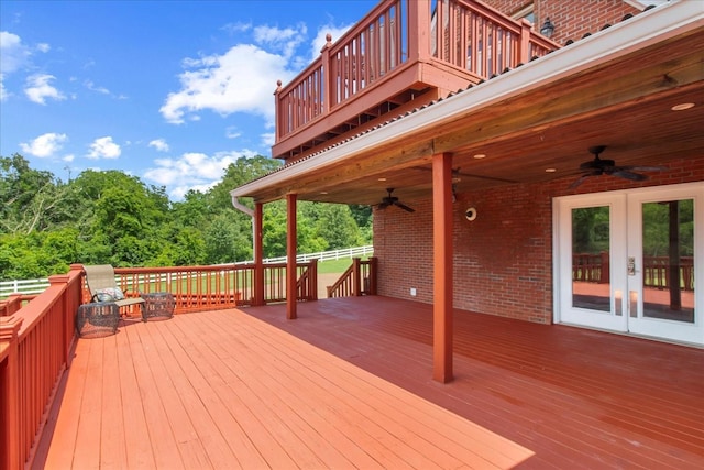 1446 Kittrell Rd, Franklin, TN 37064 - wooden terrace with a ceiling fan and french doors