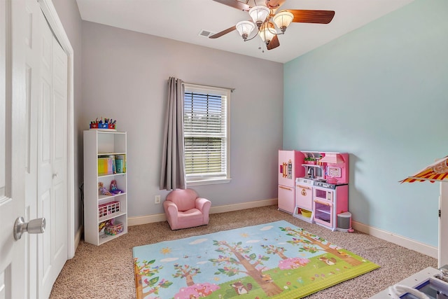 3606 Fairway Fields Ln, Spring Hill, TN 37174 - playroom with ceiling fan, carpet, and baseboards