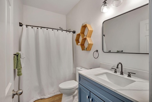 3606 Fairway Fields Ln, Spring Hill, TN 37174 - full bath featuring vanity, toilet, wood finished floors, and a shower with shower curtain