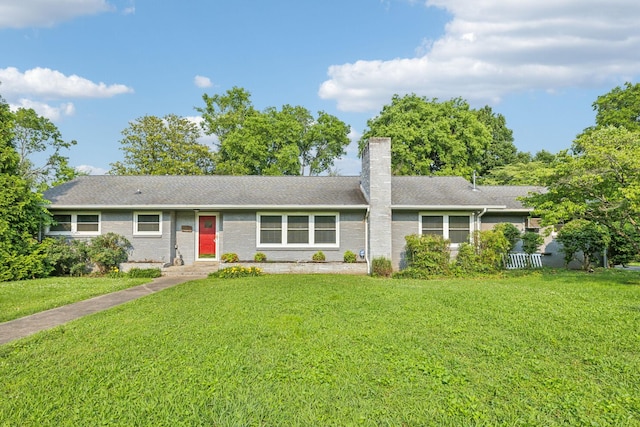 1306 Maymont Dr, Murfreesboro, TN 37130 - ranch-style home with a chimney, a front yard, and a shingled roof