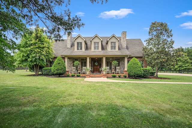 1052 Allen Rd, Murfreesboro, TN 37129 - cape cod home featuring a chimney, covered porch, brick siding, and a shingled roof