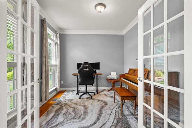 4055 Williford Way, Spring Hill, TN 37174 - home office with french doors, crown molding, baseboards, and wood finished floors
