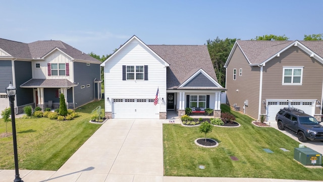 3632 Stormy Ln, Rockvale, TN 37153 - view of front of home featuring an attached garage, concrete driveway, a front yard, and a porch