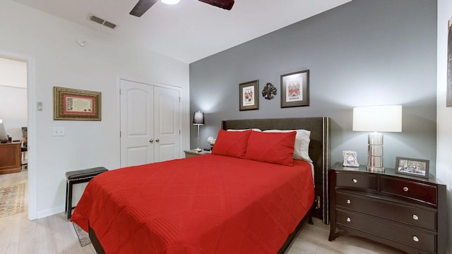 3632 Stormy Ln, Rockvale, TN 37153 - bedroom with a closet, light wood-style flooring, and a ceiling fan