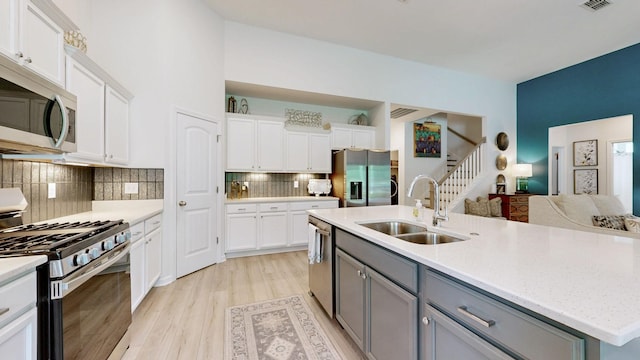 3632 Stormy Ln, Rockvale, TN 37153 - kitchen featuring appliances with stainless steel finishes, a sink, gray cabinetry, and white cabinetry