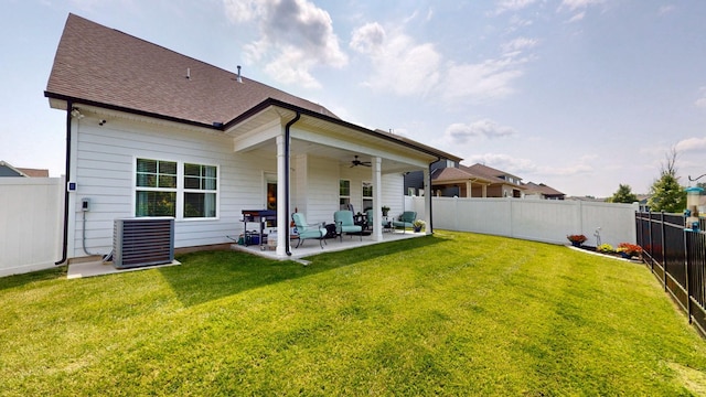 3632 Stormy Ln, Rockvale, TN 37153 - back of house with cooling unit, a patio area, a ceiling fan, and roof with shingles