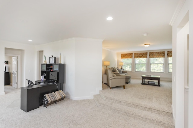 1414 Bernard Way, Franklin, TN 37067 - carpeted living room featuring crown molding, baseboards, and recessed lighting