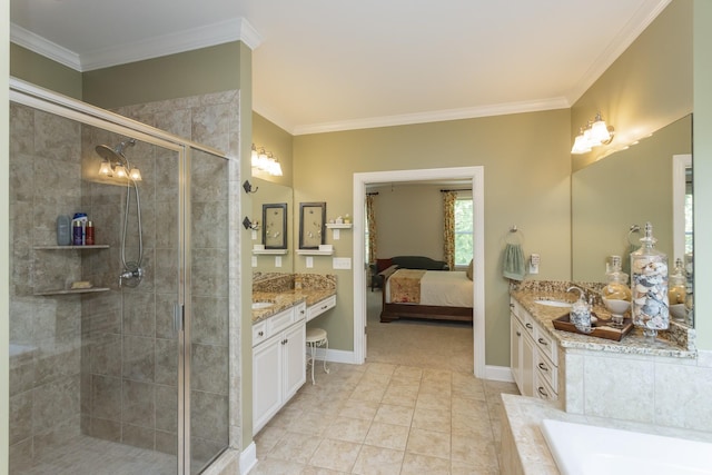 1414 Bernard Way, Franklin, TN 37067 - full bathroom with vanity, a stall shower, ornamental molding, ensuite bath, and a bath