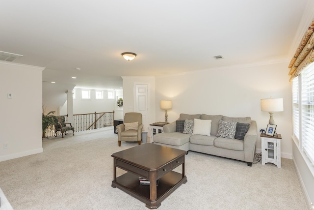 1414 Bernard Way, Franklin, TN 37067 - living area featuring ornamental molding, light carpet, and baseboards