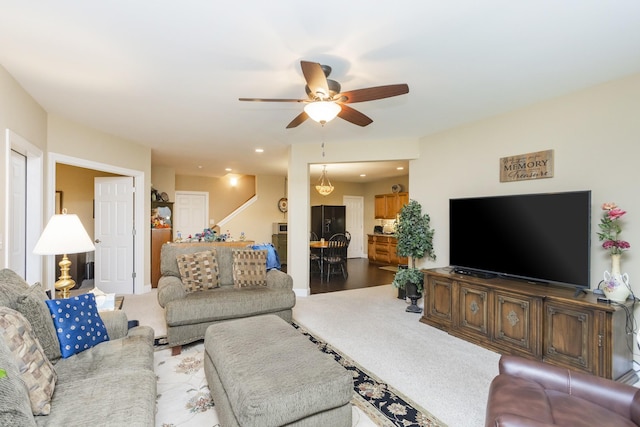 1414 Bernard Way, Franklin, TN 37067 - carpeted living room with ceiling fan and recessed lighting