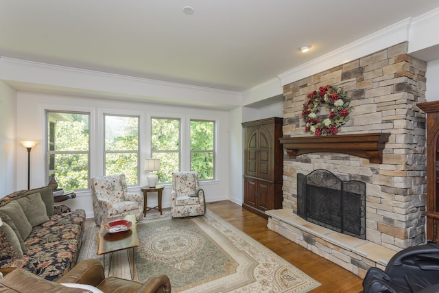 1414 Bernard Way, Franklin, TN 37067 - living area with wood finished floors, a stone fireplace, ornamental molding, and baseboards