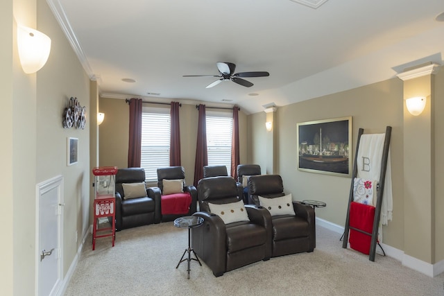 1414 Bernard Way, Franklin, TN 37067 - carpeted cinema room featuring a ceiling fan, baseboards, and ornamental molding