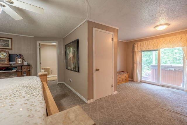 711 Hurricane Hill Dr, Waynesboro, TN 38485 - bedroom with ornamental molding, access to outside, a textured ceiling, carpet floors, and ensuite bathroom