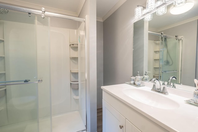 711 Hurricane Hill Dr, Waynesboro, TN 38485 - full bath featuring crown molding, a shower stall, and vanity