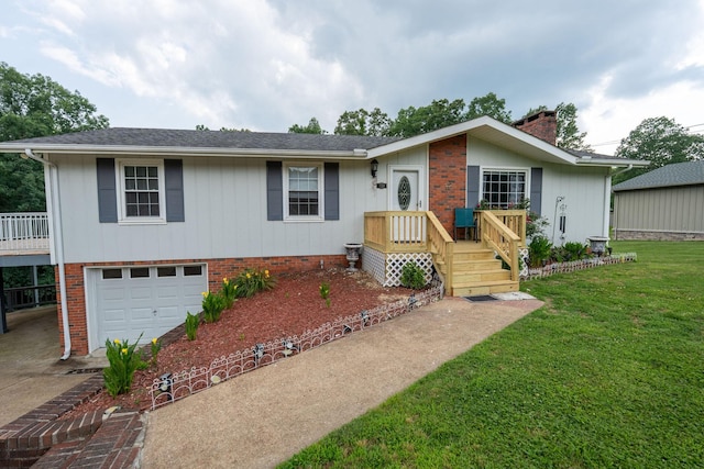 711 Hurricane Hill Dr, Waynesboro, TN 38485 - view of front facade featuring a garage, driveway, a front lawn, and a chimney