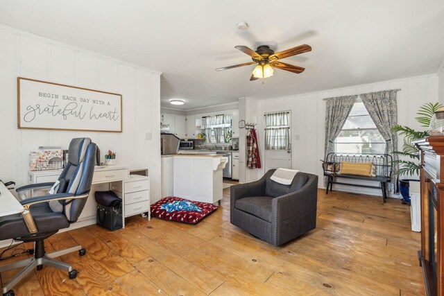 214 Glenn Ave, Gallatin, TN 37066 - office space featuring ceiling fan, light wood-type flooring, and crown molding