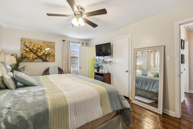 214 Glenn Ave, Gallatin, TN 37066 - bedroom featuring dark wood-style floors, ceiling fan, baseboards, and attic access