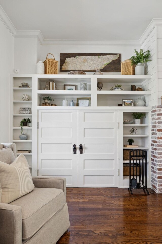 6795 Leipers Creek Rd, Columbia, TN 38401 - living area featuring ornamental molding and dark wood finished floors