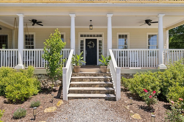 6795 Leipers Creek Rd, Columbia, TN 38401 - doorway to property with ceiling fan and a porch
