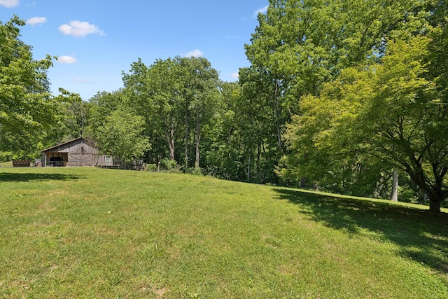 6795 Leipers Creek Rd, Columbia, TN 38401 - view of green lawn with an outdoor structure, a view of trees, and a barn