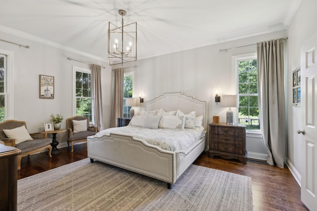 6795 Leipers Creek Rd, Columbia, TN 38401 - bedroom featuring multiple windows, wood finished floors, a chandelier, baseboards, and ornamental molding