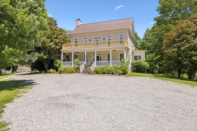 6795 Leipers Creek Rd, Columbia, TN 38401 - view of front of home featuring a porch, a chimney, driveway, and metal roof