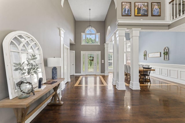 842 Shun Pike, Cottontown, TN 37048 - entryway featuring ornate columns, a towering ceiling, and wood finished floors