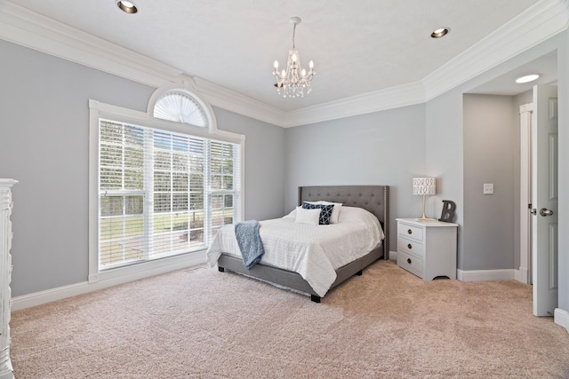 842 Shun Pike, Cottontown, TN 37048 - bedroom with light colored carpet, ornamental molding, a chandelier, baseboards, and recessed lighting