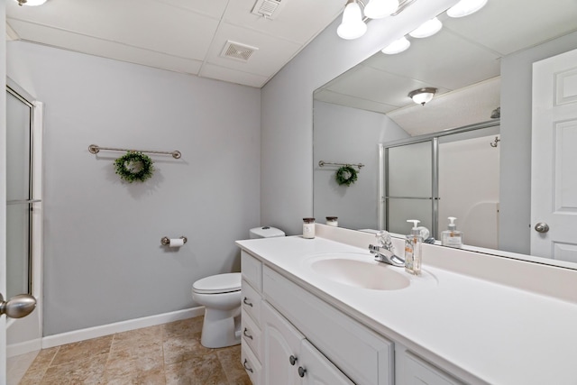 842 Shun Pike, Cottontown, TN 37048 - bathroom featuring vanity, baseboards, toilet, and a shower with door
