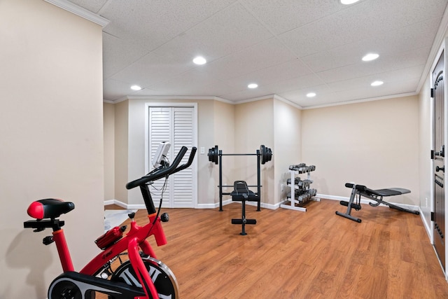842 Shun Pike, Cottontown, TN 37048 - workout room featuring baseboards, wood finished floors, recessed lighting, and ornamental molding