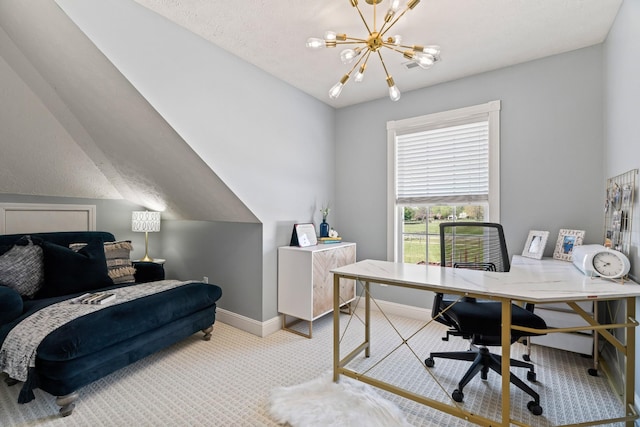 842 Shun Pike, Cottontown, TN 37048 - carpeted bedroom with a desk, baseboards, and a chandelier