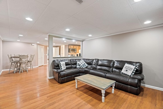842 Shun Pike, Cottontown, TN 37048 - living room with light wood-type flooring, baseboards, and recessed lighting