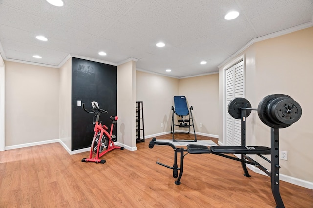 842 Shun Pike, Cottontown, TN 37048 - workout room featuring ornamental molding, baseboards, wood finished floors, and recessed lighting