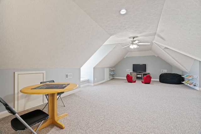 842 Shun Pike, Cottontown, TN 37048 - additional living space with a textured ceiling, baseboards, carpet flooring, vaulted ceiling, and ceiling fan