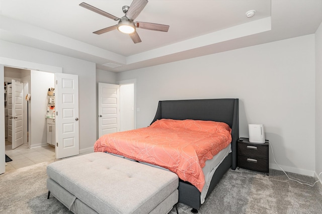 120 Ravens Crest Ave, Mount Juliet, TN 37122 - bedroom featuring light carpet, baseboards, a ceiling fan, and a raised ceiling
