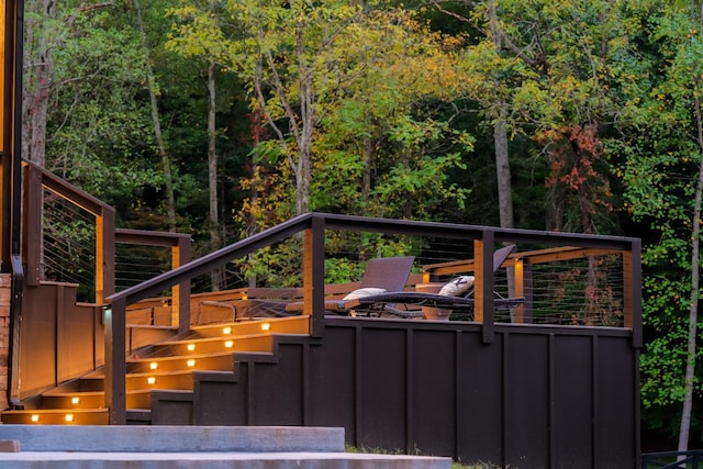 407 Hogans Branch Rd, Goodlettsville, TN 37072 - deck with stairway and a wooded view