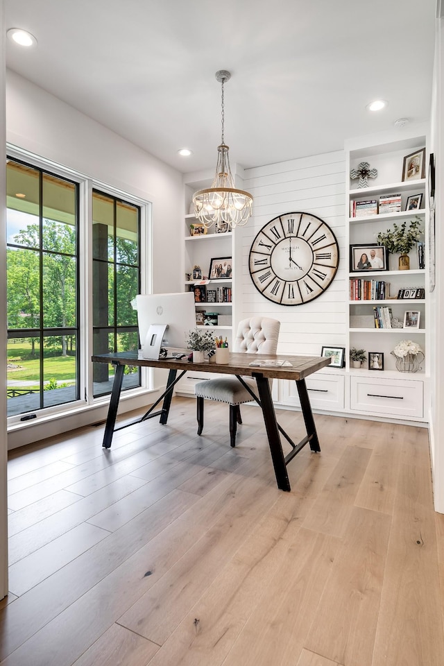 407 Hogans Branch Rd, Goodlettsville, TN 37072 - dining space with a chandelier, an office area, light wood-style flooring, and recessed lighting
