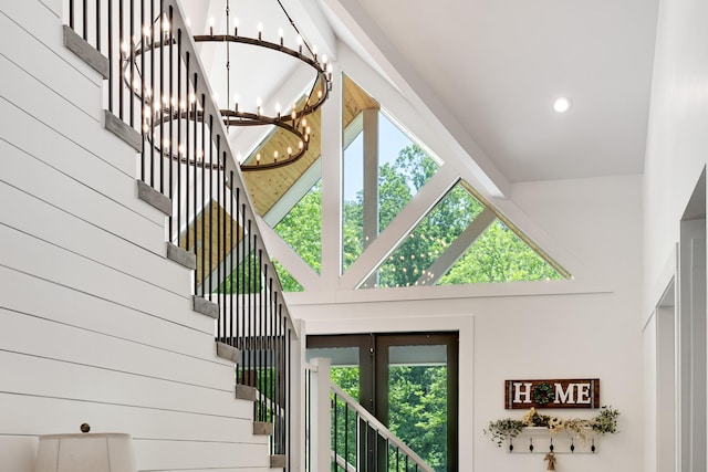 407 Hogans Branch Rd, Goodlettsville, TN 37072 - stairway featuring a chandelier, a towering ceiling, and recessed lighting