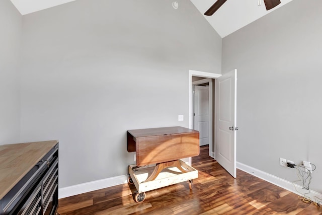 4717 Lunns Store Rd, Chapel Hill, TN 37034 - living area with ceiling fan, high vaulted ceiling, wood finished floors, and baseboards