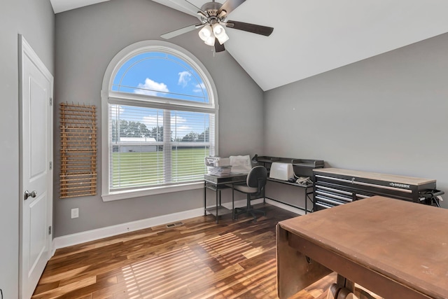 4717 Lunns Store Rd, Chapel Hill, TN 37034 - office space featuring dark wood-type flooring, ceiling fan, baseboards, and high vaulted ceiling