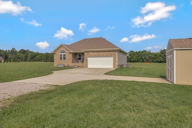 4717 Lunns Store Rd, Chapel Hill, TN 37034 - ranch-style house with driveway, brick siding, a front lawn, and a garage