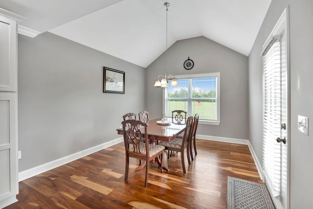 4717 Lunns Store Rd, Chapel Hill, TN 37034 - dining area featuring a chandelier, dark wood-style floors, healthy amount of natural light, and vaulted ceiling
