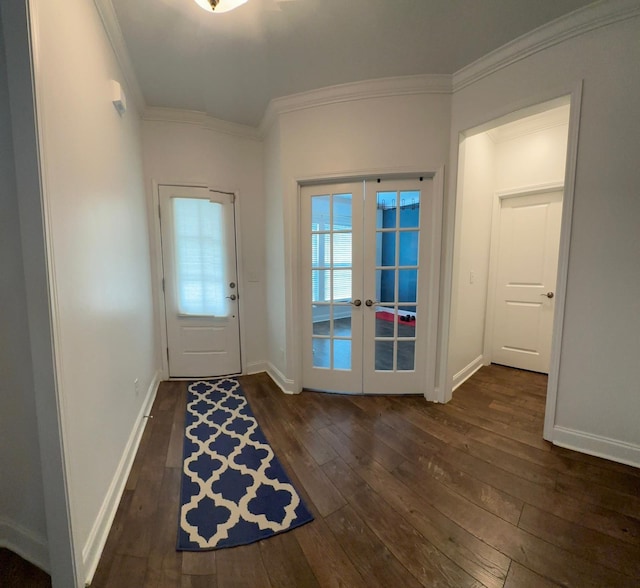 213 Rosemary Way, Mount Juliet, TN 37122 - doorway with dark wood-style floors, french doors, crown molding, and baseboards