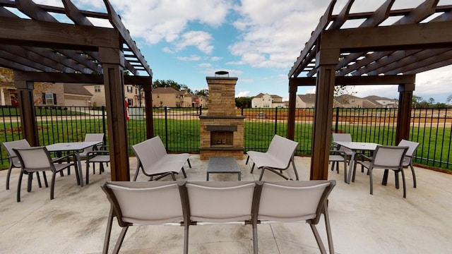 213 Rosemary Way, Mount Juliet, TN 37122 - view of patio / terrace featuring an outdoor stone fireplace, a pergola, and outdoor dining area