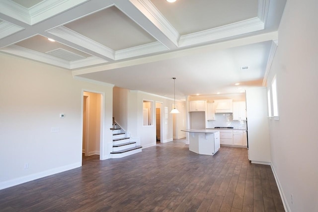 213 Rosemary Way, Mount Juliet, TN 37122 - kitchen with open floor plan, crown molding, dark wood-type flooring, white cabinetry, and gas cooktop
