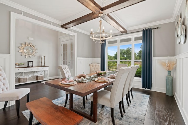 290 Academy Rd, Lebanon, TN 37087 - dining area featuring a decorative wall, a chandelier, beamed ceiling, coffered ceiling, and wainscoting